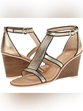 Dr. Scholl's Metallic Gold T-Strap Wedge Sandals. Very Rare. IYKYK